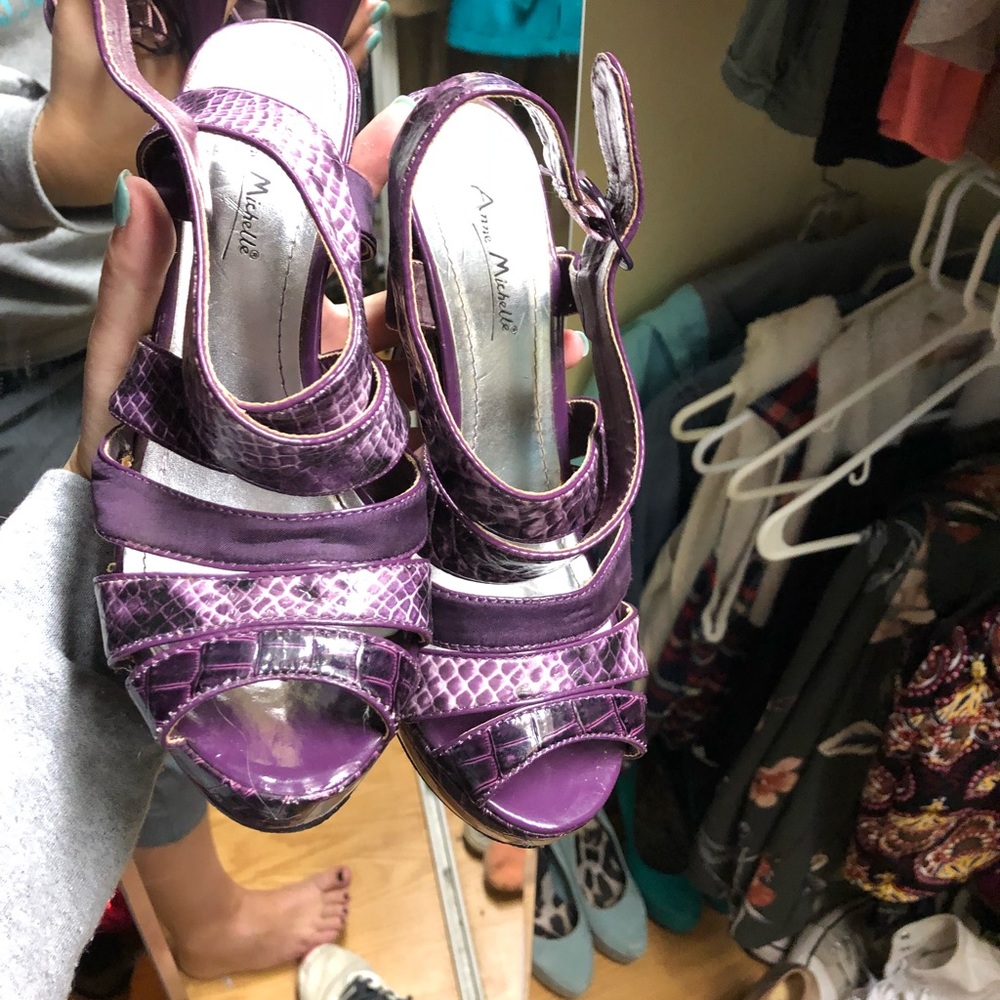 Purple snakeskin heels